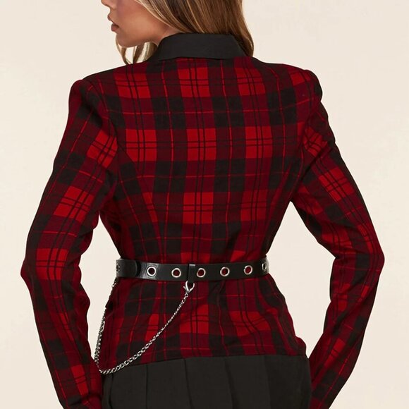Women's Long Sleeve Button Up Plaid Belted Mini Dress - Picture 4 of 7